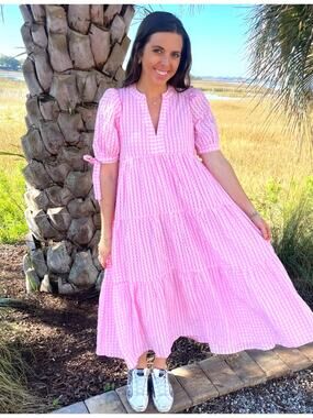 English Factory Gingham Tiered Midi Dress